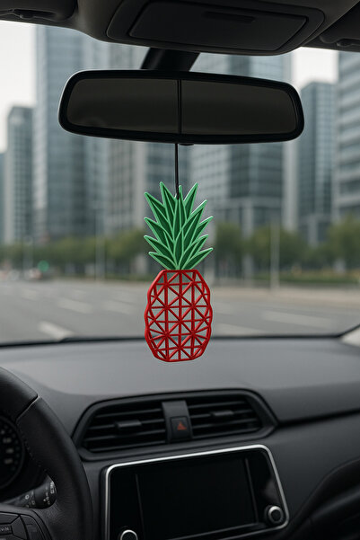 hamzam 3D Baskı Ananas Dikiz Aynası Süsü – Kırmızı Yeşil Dekoratif Araba Akse...