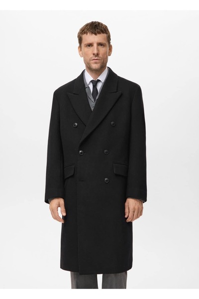 MANGO Man Yün uzun kruvaze palto