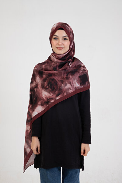 Sible Collection Gül Desenli "Rosa" İpeksi Soft Şal Bordo