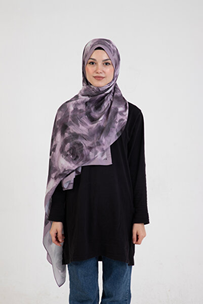 Sible Collection Gül Desenli "Rosa" İpeksi Soft Şal Mor