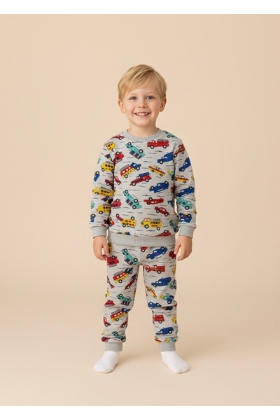 Free Beka Car Pattern Boys' Long Sleeve Cotton Bottom Top Pajama Set