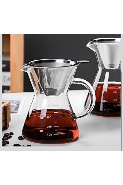 LUXURY Chemex Glass Drip Coffee Maker with Stainless Steel Filter Carafe 400ml