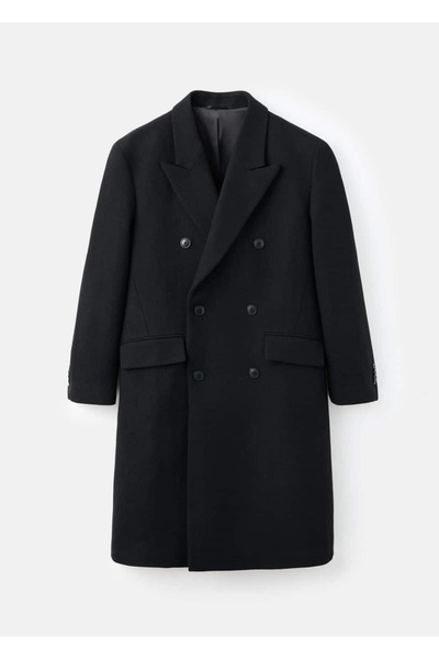 MANGO Man Yün uzun kruvaze palto