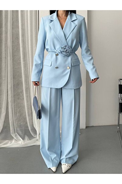 SUXİRCNHTMTS Жіночий костюм з подвійною тканиною, срібними ґудзиками та деталями у вигляді троянд