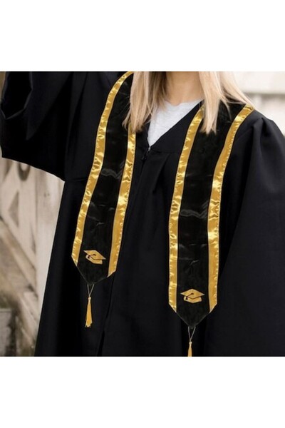 ANTBRO Black and Gold Ribbon with Tassels for Toga 134x17cm - Graduation Accessory ®