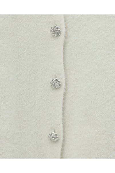 Modamorfo Buttoned Front Bearded Casual Knit Cardigan - Ecru