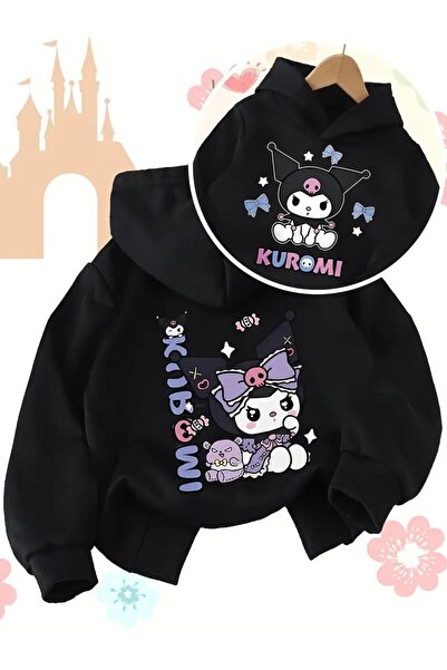 oneagılyazı Çocuk Sevimli Kuromi Anime Kapüşonlu Sweatshirt - Kuromi