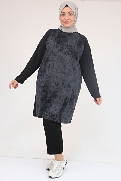 Eslina 58162 Plus Size Paneled Modal Tunic - Black