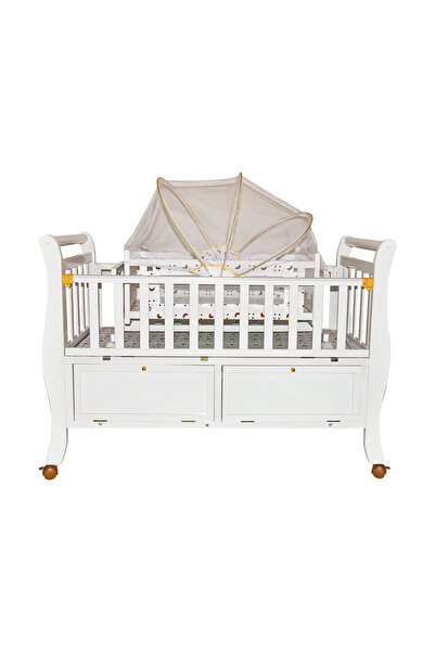 Horse Horse Portable Wooden Baby Bed, 120 x 60 x 96 cm, Durable Natural Wood Color, with Transparent Drop-Off Mosquito Net