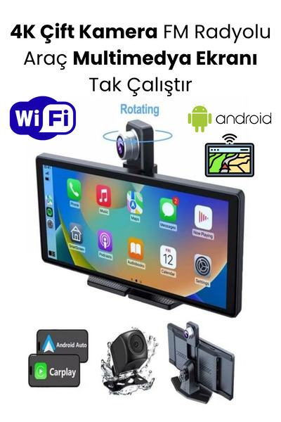 post alley Wi-Fi CarPlay Android 10.26 4K Çift Kamera FM Radyolu Araç Multimedya Ekranı Tak Çalıştır