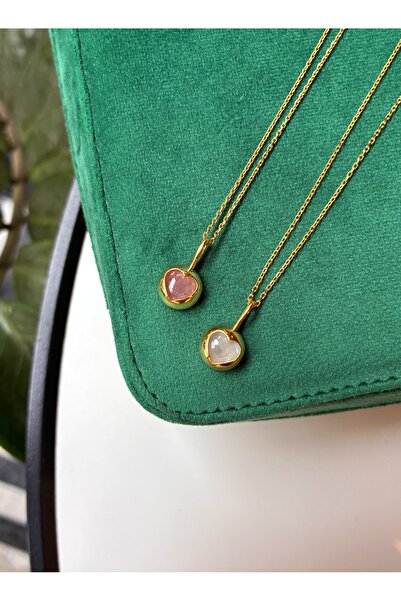 Miltonia Pembe Kuvars Kalp 925s Gümüş Kolye