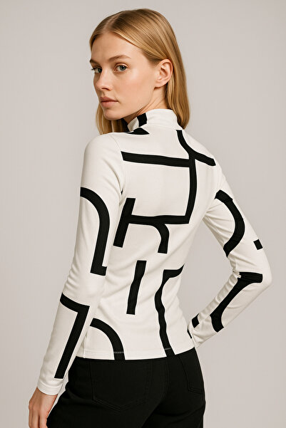 LACHT Γυναικεία μπλούζα με μακρυμάνικο γραφικό σχέδιο ψηλός λαιμός