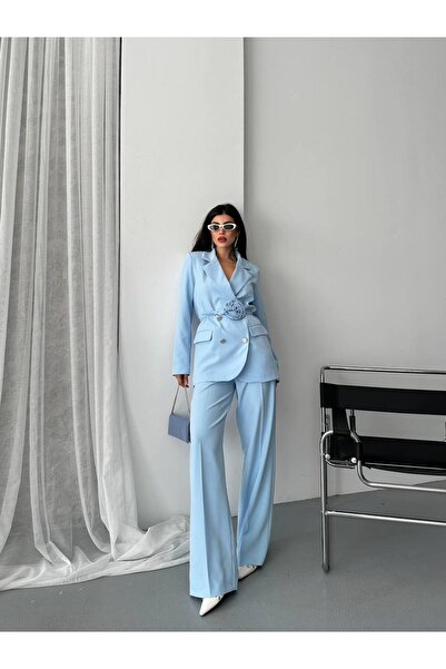 SUXİRCNHTMTS Жіночий костюм з подвійною тканиною, срібними ґудзиками та деталями у вигляді троянд