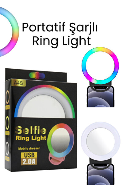 post alley Şarjlı Aynalı Rgb Renkli Ring Light LED Selfie Telefon Pc Yayın Iş...