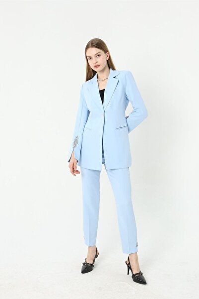 SUXİRCNHTMTS Double Kumaş Taş Detaylı Kol ve Paça Bilek Kadın Takım Elbise