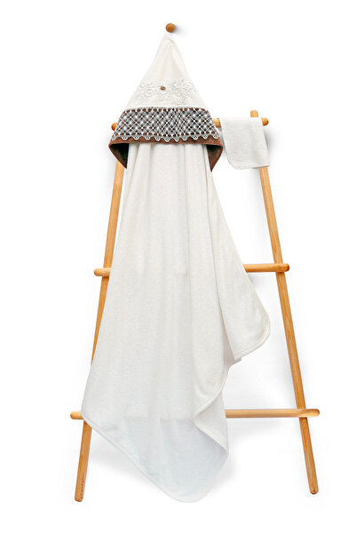 Babyline Aş 100% Cotton Baby Towel with Silvery Flowers and Lace