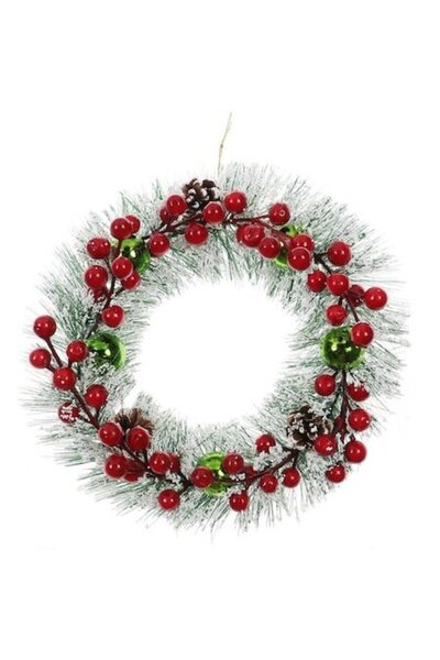 ANTBRO ® coroană verde de Crăciun cu fructe de pădure roșii, globuri, conuri ...