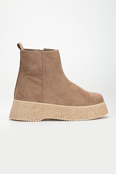 Dilimler Ayakkabı Kadın Bot Vizon Süet Kalın Taban Bağsız Yüzüdüz