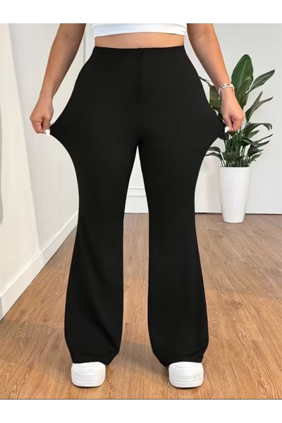 ELMODA Kadın Siyah kışrık ispanyol paça yüksek bel pantolon