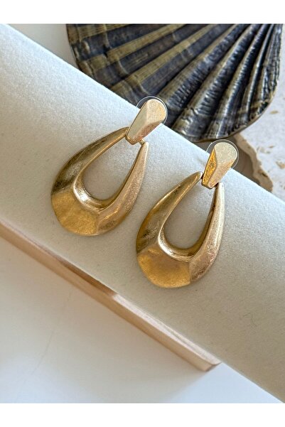MyladyAccessoriess Gold Oval Plaka Kesim Detaylı Sallantılı Vintage Küpe (Pir...