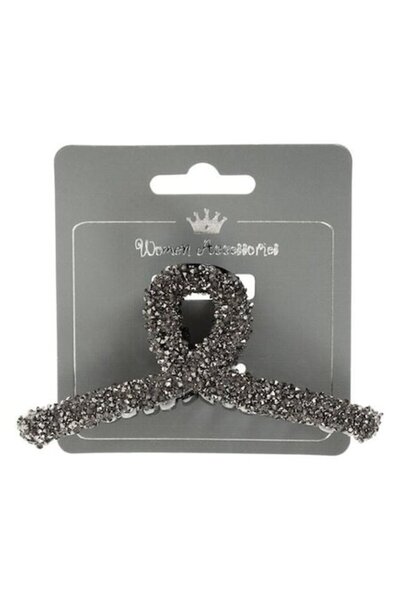 ANTBRO - Clamă de păr neagră cu strasuri gri, formă de buclă, 11 cm