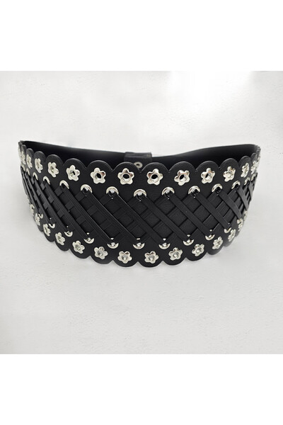 velve Centura corset Ming, din piele ecologica, elastica, cu tinte florale, N...