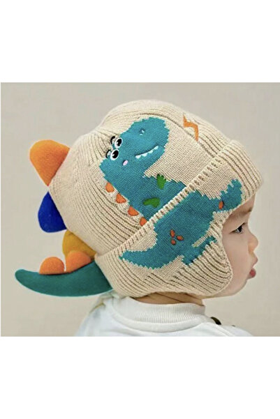 GENERIC4 Blue ear hat with dinosaur print, warm and windproof, for boys aged 2-8