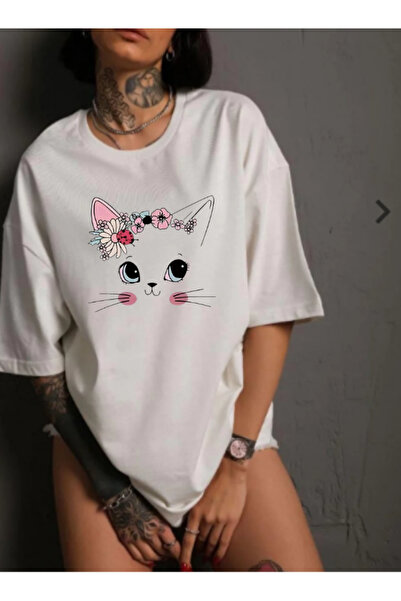 TİMİSİVA Tricou unisex supradimensionat pisică 9 B cu imprimeu % bumbac 100% ...