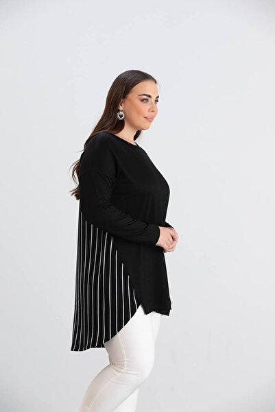 MODA Çizgili Rahat Kalıp Büyük Beden Kadın Tunik Bluz