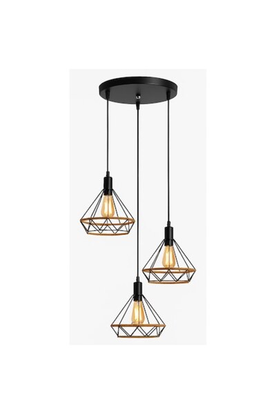 7LIFE Lampă suspendată vintage industrială triplă cu abajururi metalice și frânghie decorativă, E27