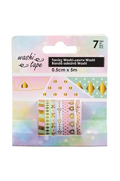 ANTBRO Set de bandă Washi, pastel cu folie aurie - 7 bucăți