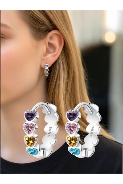 NEW STYLE حلق فضة خالصة مرصع بالزركون الملوّن يناسب جميع الإطلالات والمناسبات يأتي بعلبة مناسبة للإهداء