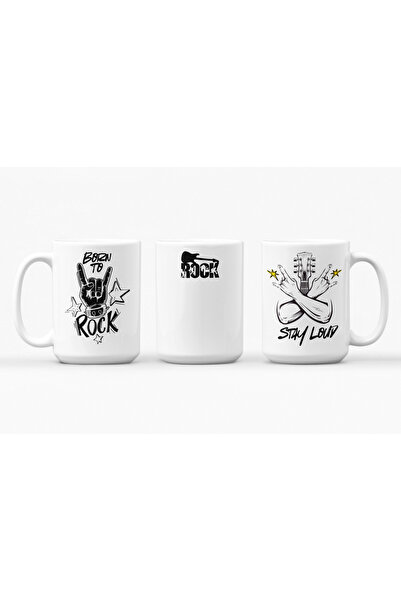 Nino Store Rock Themed Stay Loud, Born to Rock, Guitar and Hand Sign B Printed Gift Mug Cup