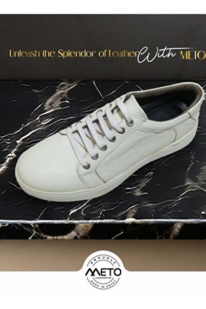 Meto casual lace-up sneaker made of genuine leather - White