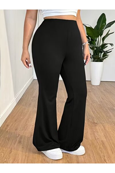 ELMODA بنطلون نسائي أسود عالي الخصر من الليكرا بتصميم إسباني