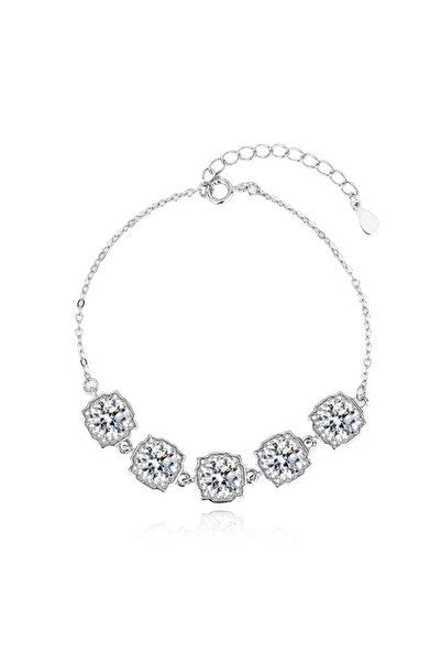 levandore Lev. Bracelet Moissanite Diamond Five Stones Sterling Silver Gold P...