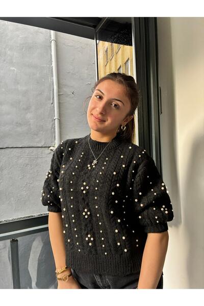 peri masalı boutique İNCİLİ DETAYLI KAZAK