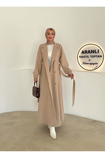 Aranlı tekstil Παλτό Καστανό Χρώμα Ολόσωμο/Γυναικείο παλτό Καστανό Χρώμα με Ζώνη και Μανσέτες