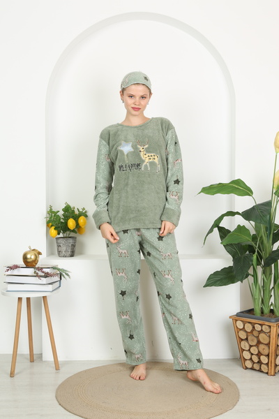 Tamay Boxer طقم بيجامة شتوية ناعمة من الصوف القطيفة بنمط نجمة الغزلان