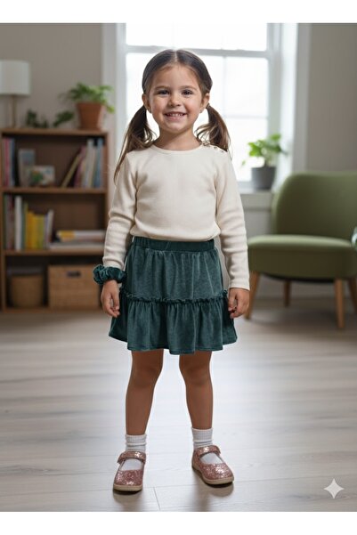 Şimo Butik Дівчача французька оксамитова спідниця з воланами, коротка міні, з рюшами, на резинці, нафтова синя