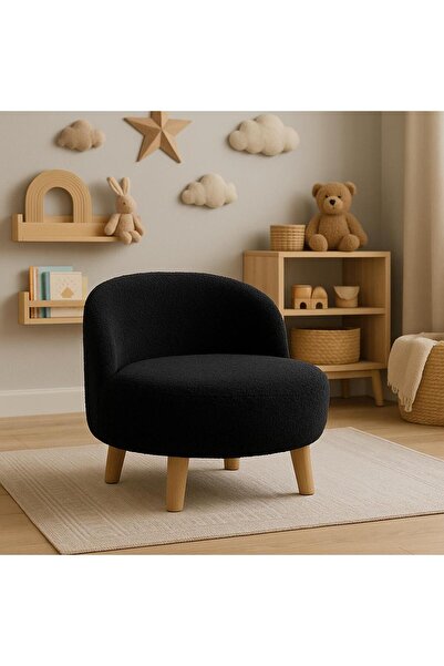 ZİERRA Teddy Yumuşak Peluş Kumaş Siyah Renginde Rahat Çocuk Koltuğu Doğal Ahş...