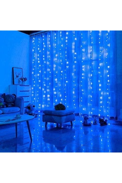 EMATTEIRO Christmas Curtain Installation 3x3m, 300 LED, USB, 8 Modes, Remote Control, Blue