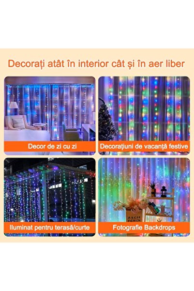 EMATTEIRO Christmas Curtain Installation 3x3m, 300 LED, USB, 8 Modes, Remote Control, Multicolor