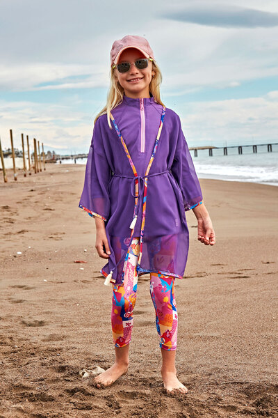 Marina Swimwear Children's Purple Colored Kimono Pareo P2427