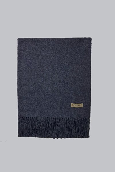 Mısırlı Anthracite Solid Color Tasseled Thick Warm Stylish Winter Wool Shoulder Shawl