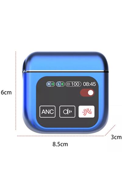 MOOD ( BE AUTHENTIC ) MOOD SE60 TWS Wireless Earbuds with 1.9-inch LCD Touchscreen, ANC+ENC, Bluetooth 5.4 (Blue)