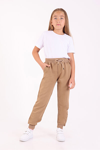 Rekormoda Girl's Sweatpants School and Daily Basic Sweatpants Two Thread Transitional 5-14 Years Old Beige