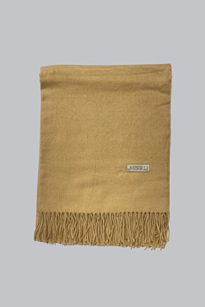 Mısırlı Дебел, топъл, стилен зимен вълнен шал с ресни в едноцветен жълт цвят