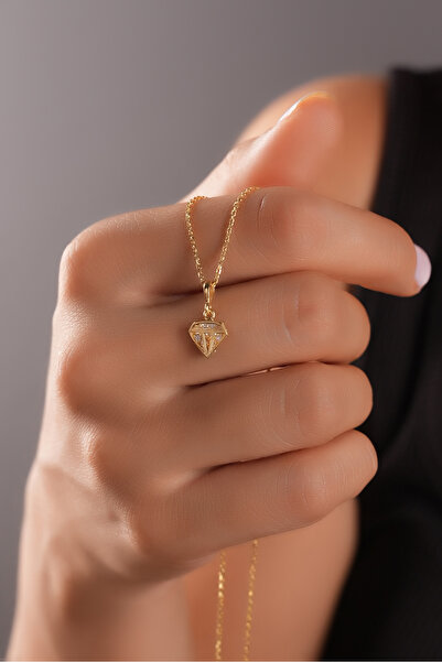 SUNSHINE 925 Ayar Gümüş,Gold Kaplamalı Diamond Tasarım Kolye