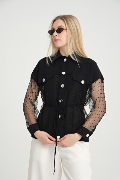 LÜKSERA Tül Detaylı Şık Tasarım Blazer Ceket